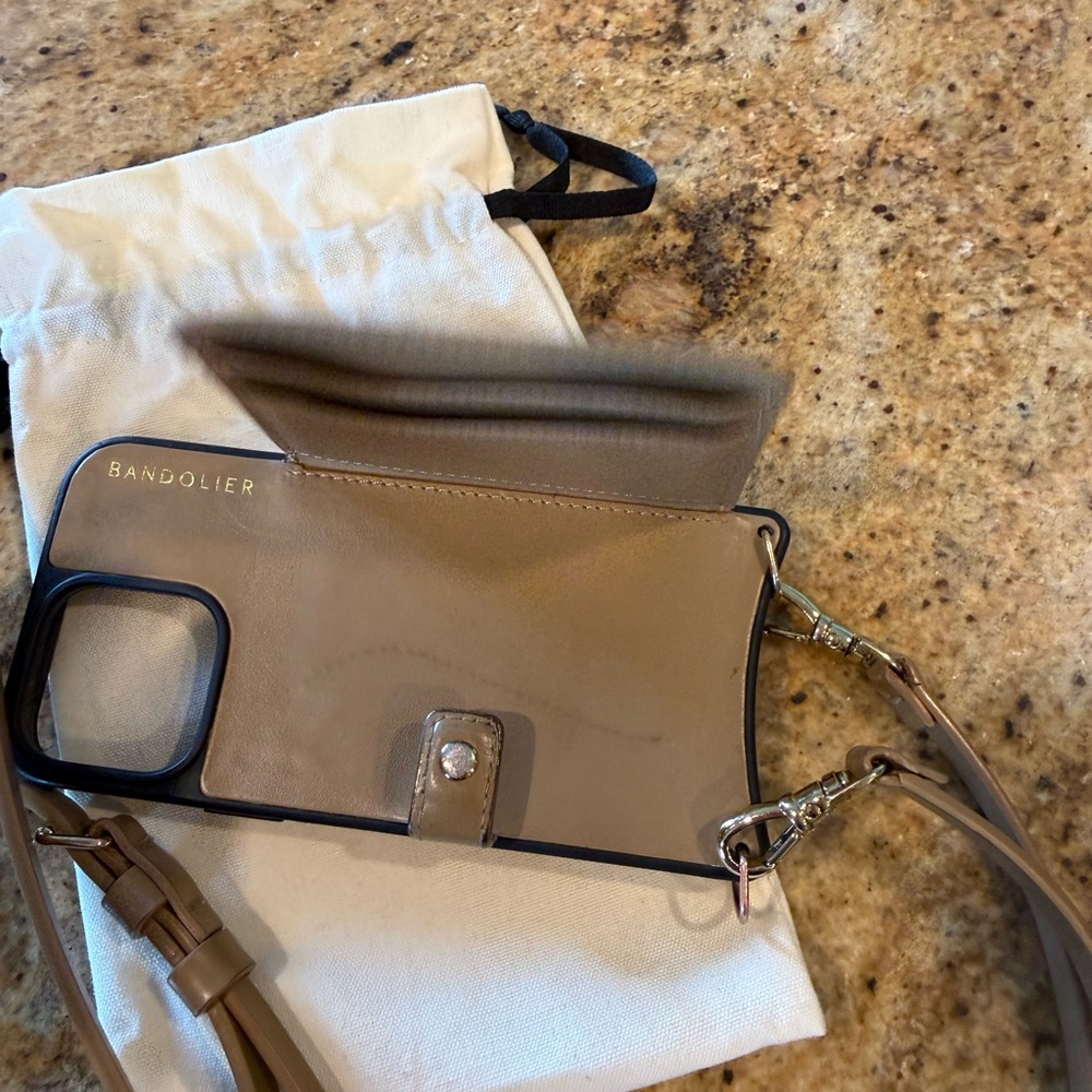 Bandolier Taupe Leather Crossbody Phone Bag with Strap